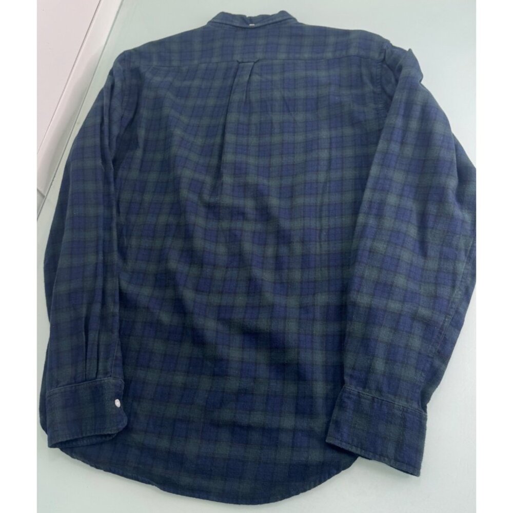 Gustin Men Flannel Shirt Large L Brushed Cotton Plaid Green Blue Made In USA - Picture 2 of 9